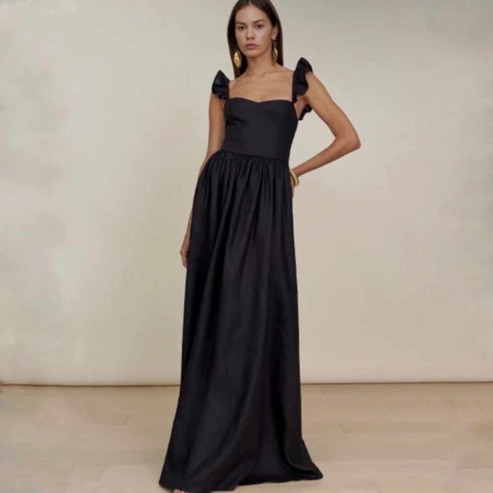 Reformation Vecchio Black Linen Dress Size 8